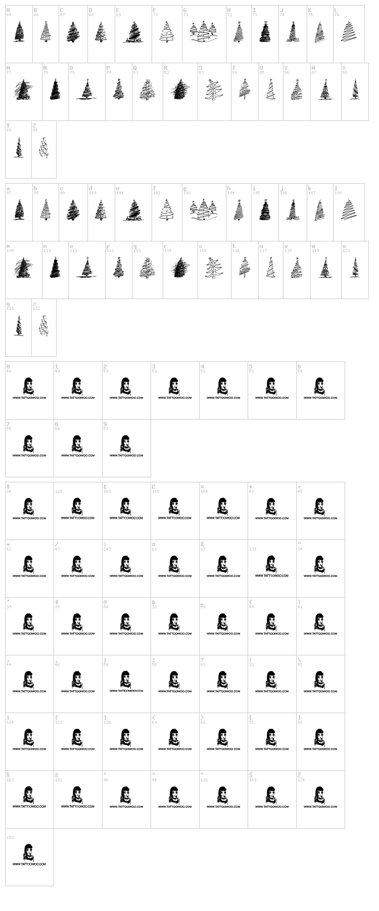 Merry Christmas Trees font map